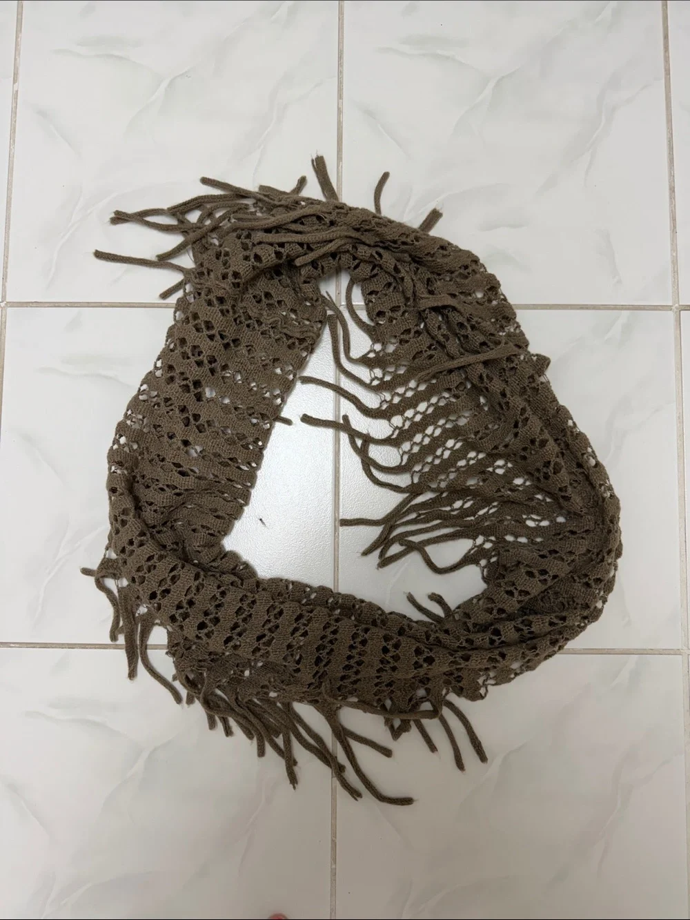 Brown Crochet Fringe Scarf - Women's Accessory
